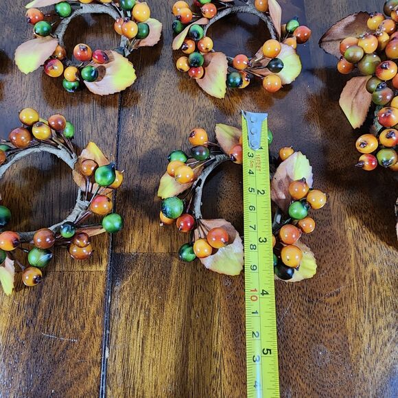 autumn-themed Berry Candle Rings Fall Candle Rings Wreaths Lot of 9 - Picture 4 of 5